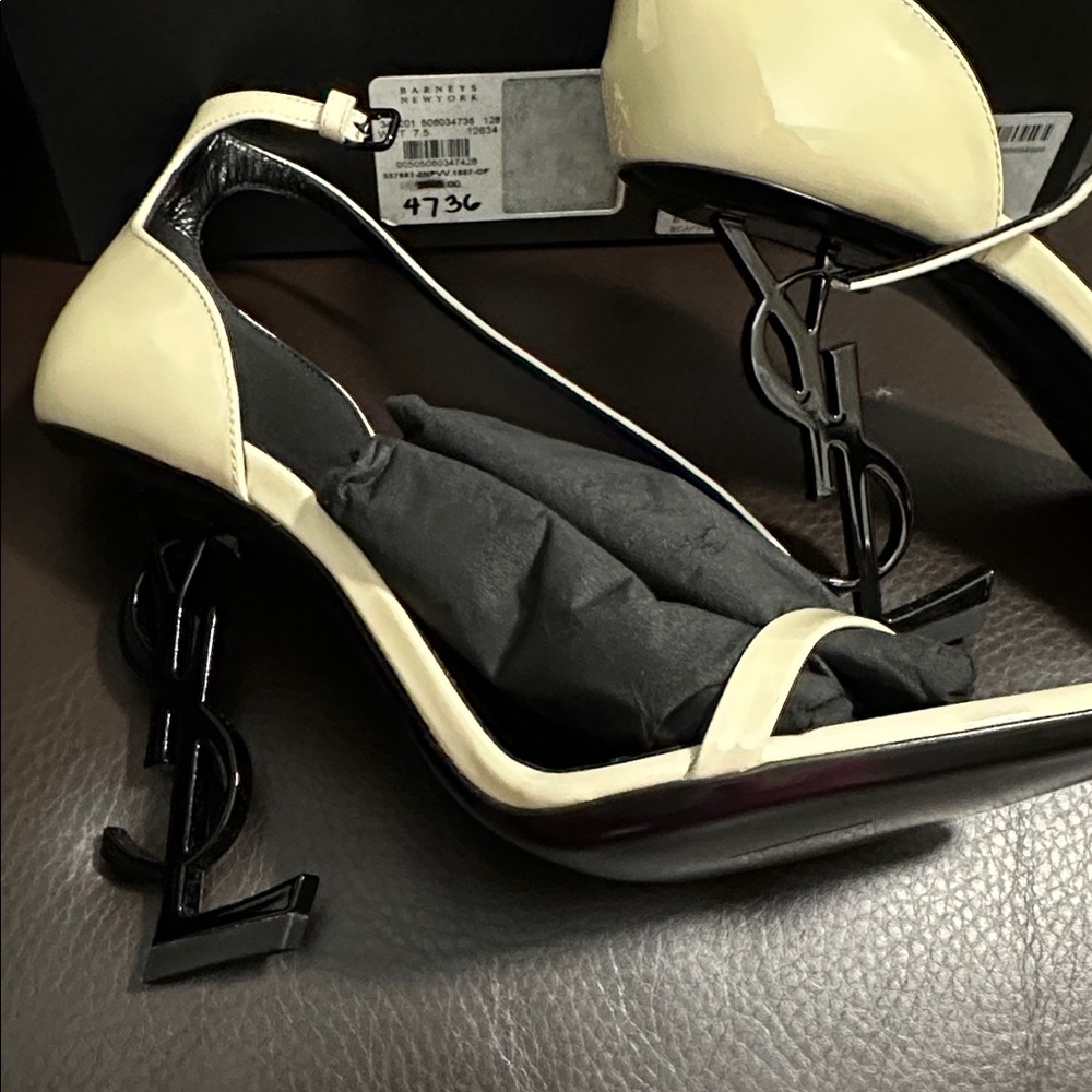 Women’s Saint Laurent Vernice Chiffon/Nero Lucido Neutro Opyum 110 YSL Heels - Picture 9 of 9